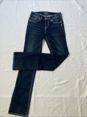 Silver Jeans Suki Curvy Fit Slim Bootcut Dark Wash Denim Jeans Size W26 L33